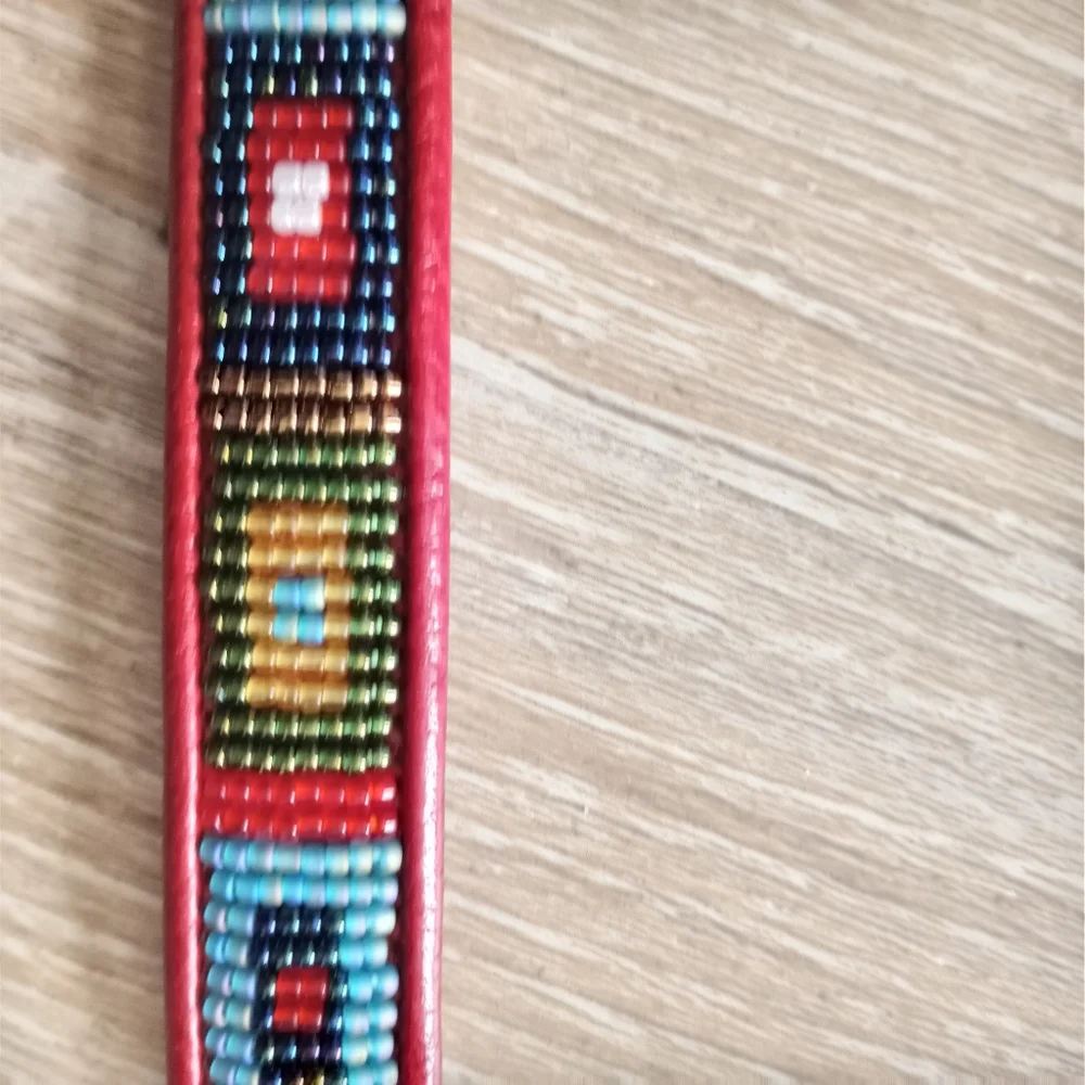 SOLD Brighton Belt Genuine Leather Silver Beaded Native American Red Size 32 … - Picture 3 of 12